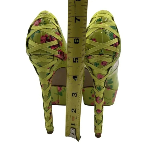 Betsey Johnson NEW Women 5M Floral Green High Heel Platform Pumps Lace Up Ribbon - Picture 9 of 15